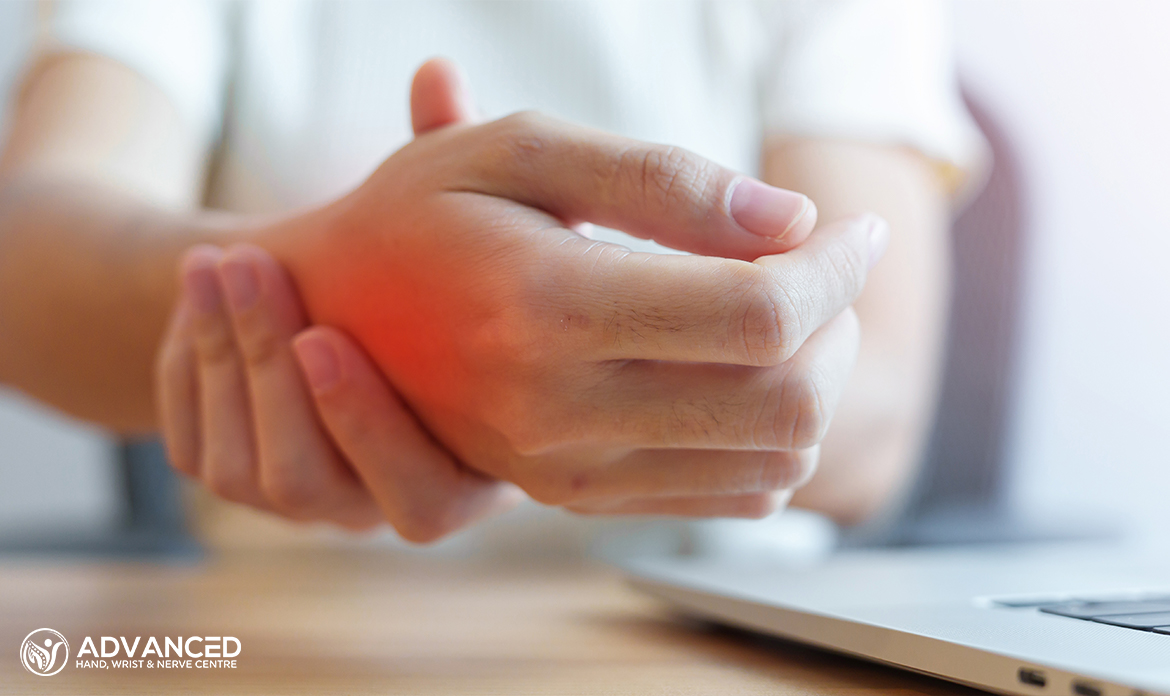 Woman having wrist pain
