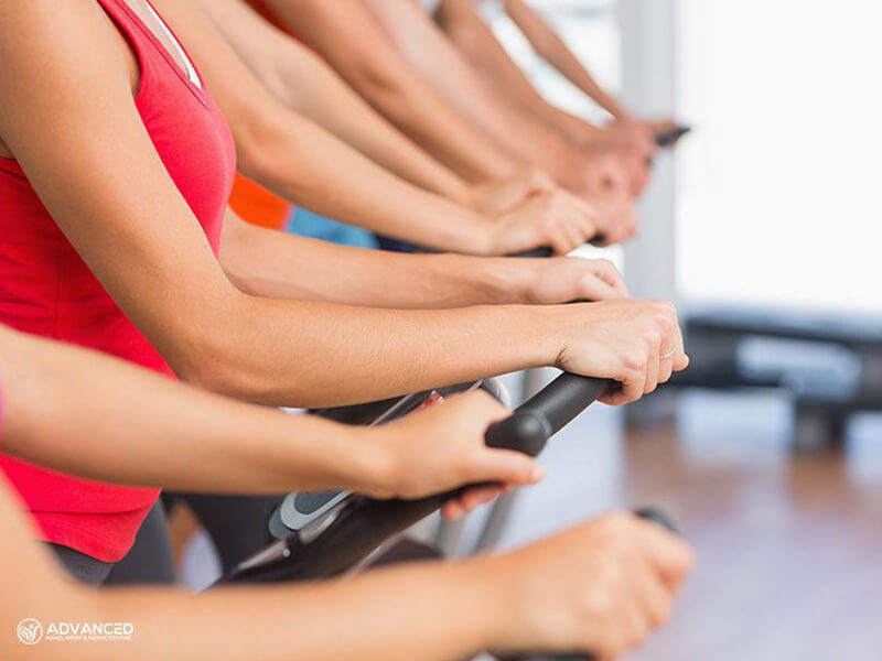 Group of women on spin class